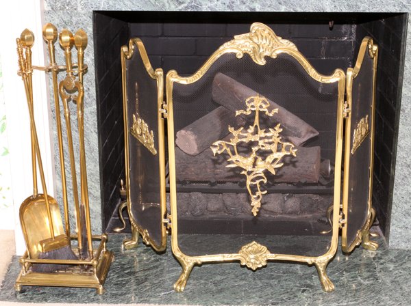 FRENCH STYLE BRASS FIRE SCREEN & TOOLS (1 of 2)