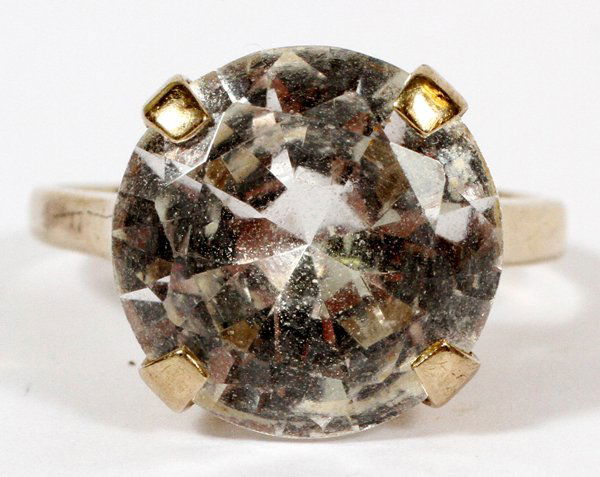 14KT WHITE GOLD & FAUX GEM STONE SOLITAIRE RING (1 of 2)