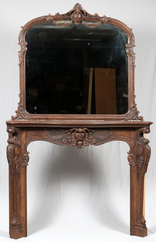 WALNUT MANTLE AND MIRROR C. 1850 (1 of 3)