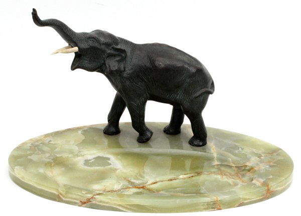 ART DECO BRONZE ELEPHANT & GREEN ONYX DESK TRAY (1 of 2)