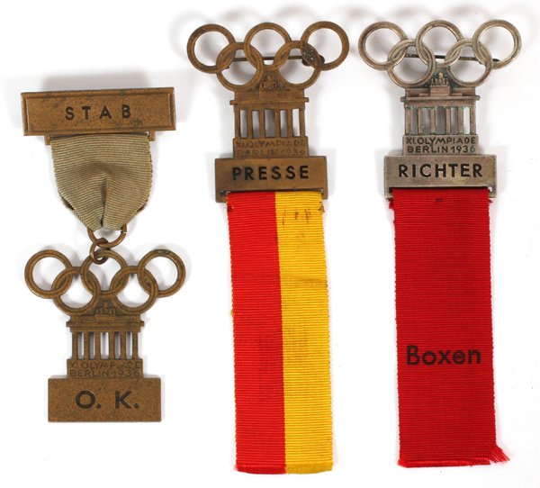 1936 BERLIN OLYMPIC PARTICIPATION BADGES, 1936, 3 PCS (1 of 2)