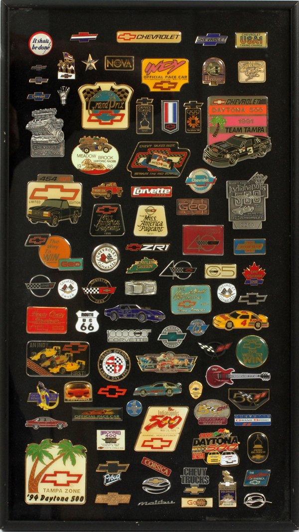 AUTOMOTIVE AND NASCAR COLLECTOR PINS LATE 20TH C: AUTOMOTIVE AND NASCAR COLLECTOR PINS, LATE 20TH C, APPROX. 100 PCS.:Automotive and Nascar collector and advertising pins including: Corvette, Daytona 500 (1995), and 1991 Earnhardt Team Tampa, 1989 In
