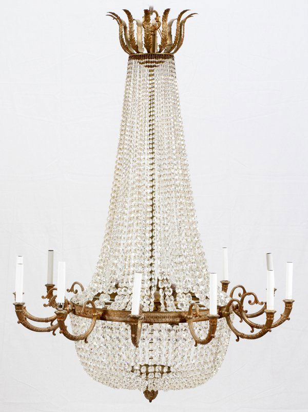 TWELVE-LIGHT BRONZE AND CRYSTAL CHANDELIER (1 of 3)