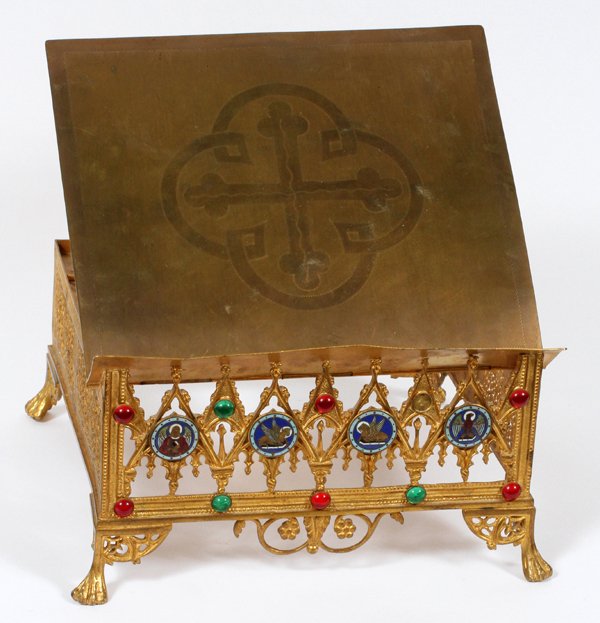 VINTAGE ENAMELED & JEWELED BRASS BIBLE STAND (1 of 2)