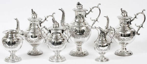 SILVERPLATE TEA & COFFEE SET, LATE 19TH C., SIX PIECES (1 of 2)