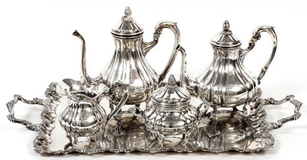 EGYPTIAN SILVERPLATE TEA & COFFEE SET W/ TRAY (1 of 2)