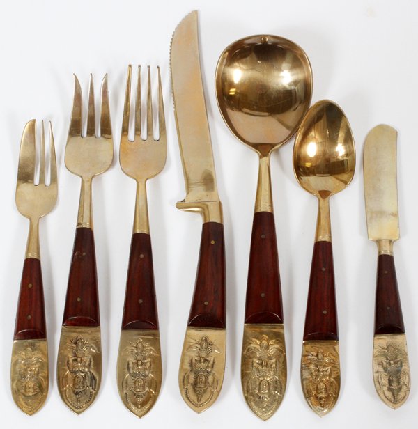 THAI BRASS & WOOD FLATWARE SET, FOR 8 (1 of 3)