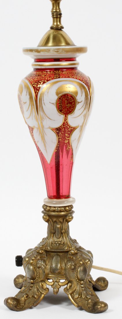 BOHEMIAN ENAMELED GLASS TABLE LAMP LATE 19TH C. (1 of 2)