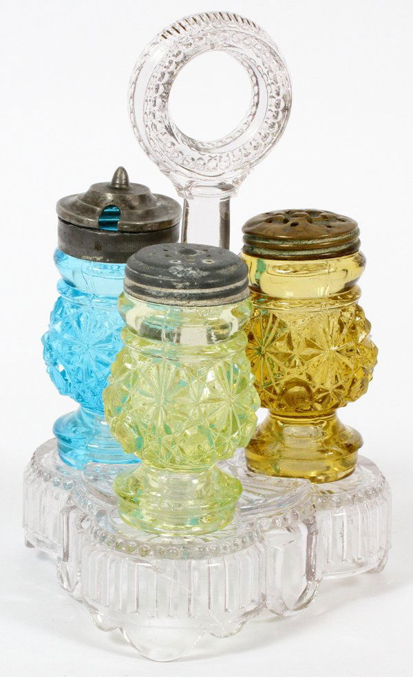 AMERICAN PATTERN GLASS FOUR-PIECE CONDIMENT SET (1 of 2)