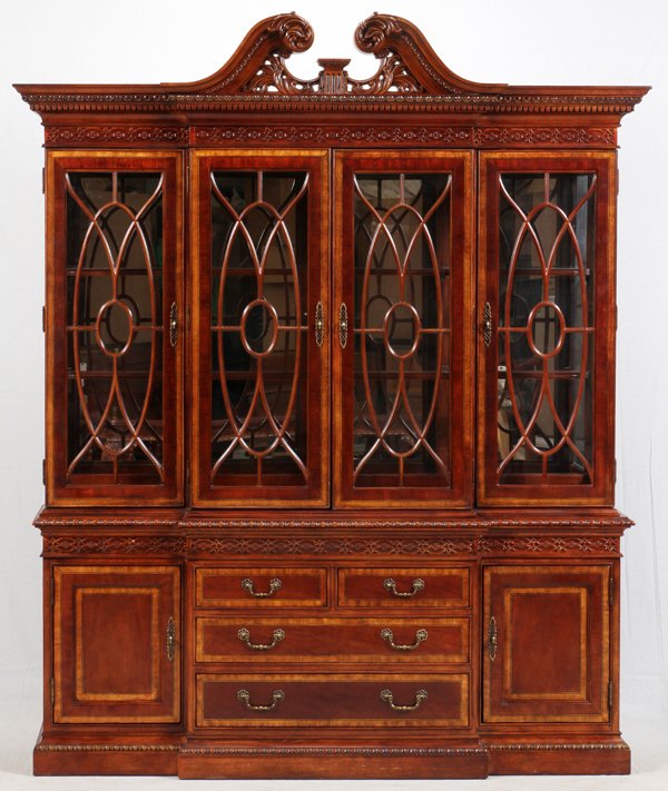 CHIPPENDALE STYLE MAHOGANY BREAKFRONT CABINET (1 of 4)