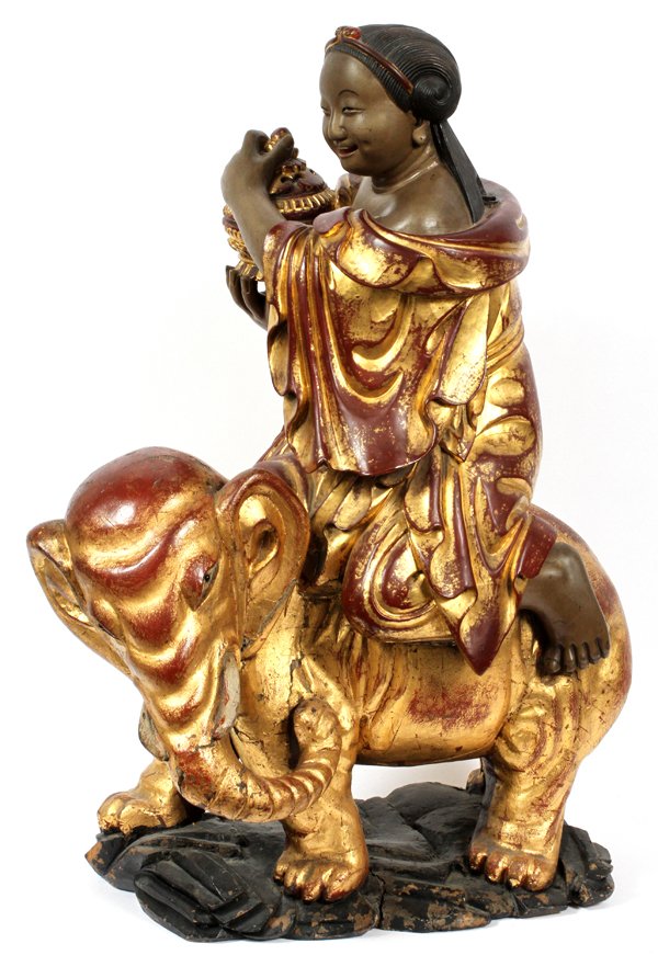 CARVED WOOD & POLYCHROME CHINESE SCULPTURE (1 of 4)