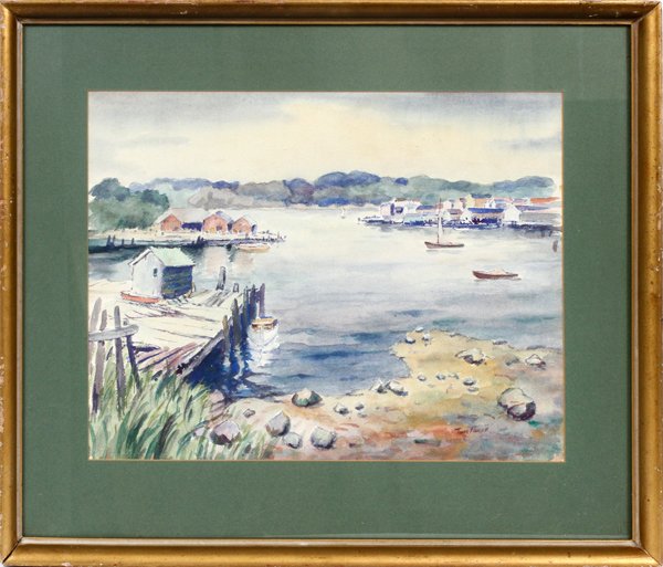 TUNIS PONSEN WATERCOLOR: TUNIS PONSEN (AMERICAN, 1891-1968), WATERCOLOR, H 16", W 20", MICHIGAN LAKE:Signed. Michigan artist 1891 - 1968. Born in Holland, active in Chicago. Frame size: 24" x 27".