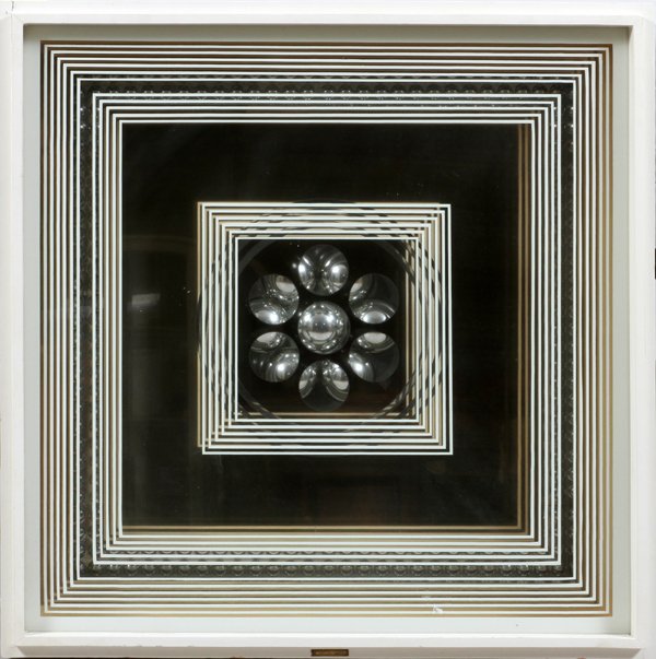 EDUARDO SANZ GLASS & ALUMINUM FRAMED ABSTRACT 1969 (1 of 4)