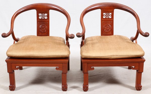 CHINESE MING STYLE CARVED ROSEWOOD OPEN ARMCHAIRS (1 of 3)