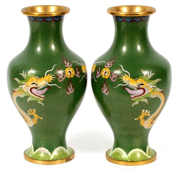 CHINESE CLOISONNE DRAGON VASES PAIR (1 of 3)