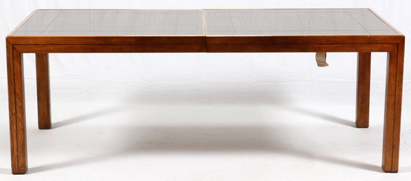 HENREDON WOOD & MIRRORED GLASS TABLE & CHAIRS: HENREDON, WOOD & MIRRORED GLASS, DINING TABLE & CHAIRS, 10 PIECES, H 41", L 81":Includes six side chairs and two arm chairs with two leaves. Measurements of the table are 41" x 81".