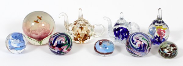 JOE RICE & OTHER GLASS PAPERWEIGHTS NINE (1 of 2)