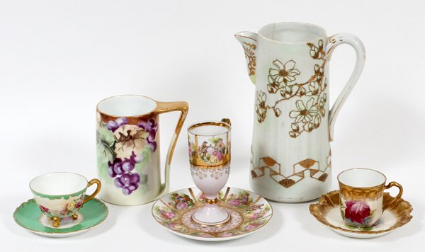 HAND PAINTED PORCELAIN CUPS AND SAUCERS MUG PITCHER (1 of 2)