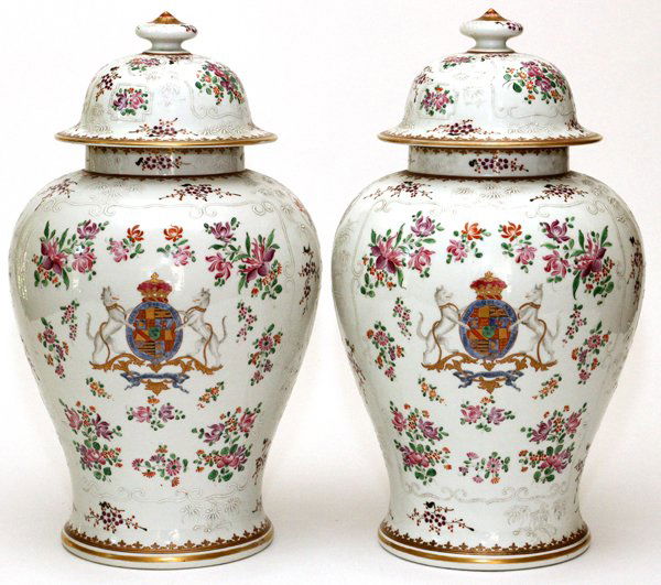SAMSON FRENCH ARMORIAL PORCELAIN COVERED URNS (1 of 6)