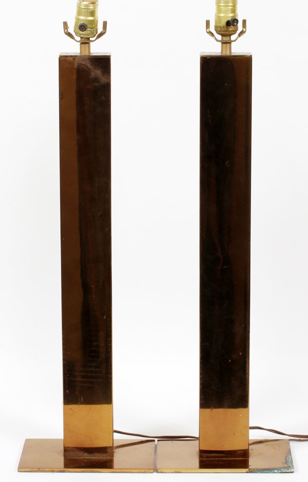 GEORGE KOVACS SKYSCRAPER BRONZED TABLE LAMPS: GEORGE KOVACS MID CENTURY MODERN SKYSCRAPER BRONZED METAL TABLE LAMPS, PAIR, H 28":Single-light.