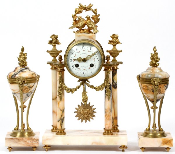 MARBLE & GILT METAL CLOCK GARNITURE SET (1 of 3)