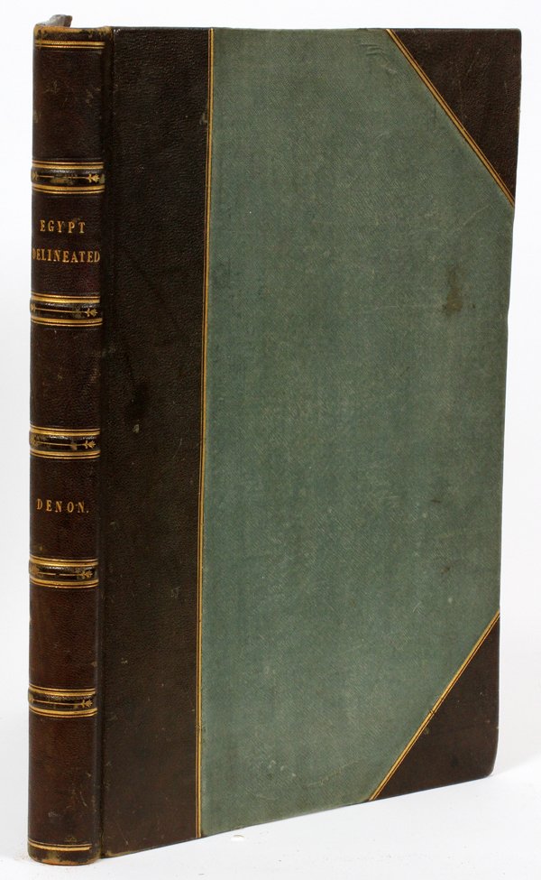 VIVANT DENON LEATHER BOUND 'EGYPT DELINEATED' BOOK: VIVANT DENON (1747-1825), LEATHER BOUND 'EGYPT DELINEATED' BOOK, 1825:Published by Charles Taylor, London, 1825. Measures H.20 1/2", W.14".