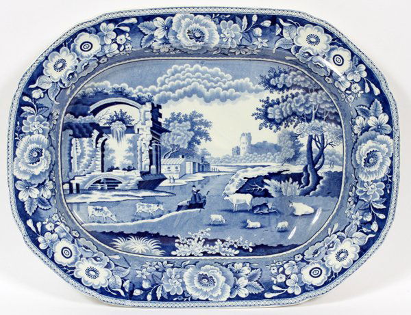 STAFFORDSHIRE BLUE & WHITE TRANSFER PLATTER (1 of 2)