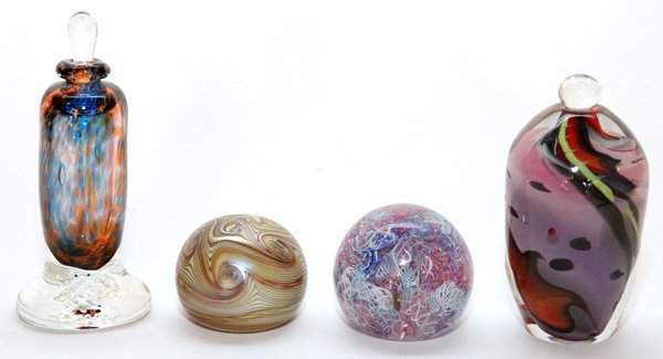STUDIO GLASS BOTTLES & PAPERWEIGHTS C. 1980 (1 of 3)