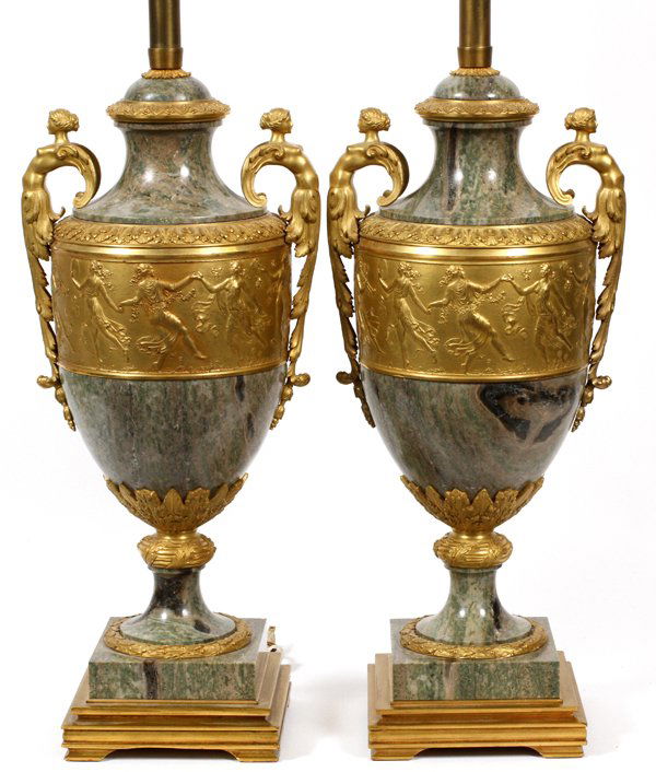 FRENCH EMPIRE CARVED MARBLE AND BRONZE TABLE LAMPS (1 of 2)