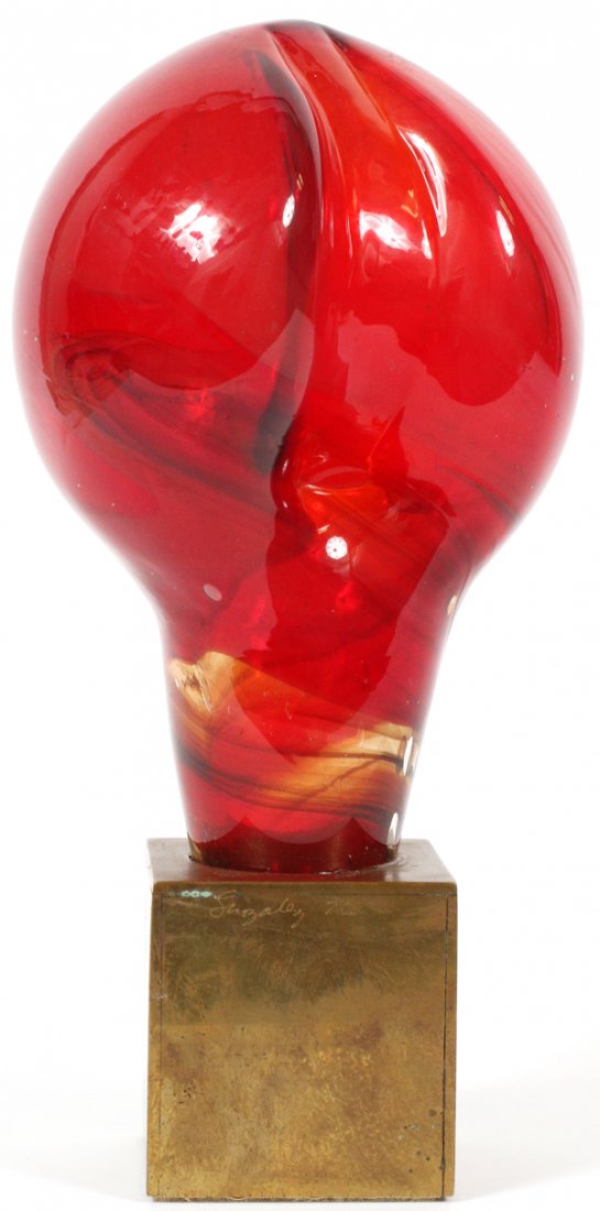 PAUL GONZALEZ RED GLASS ON BRASS BASE SCULPTURE (1 of 6)