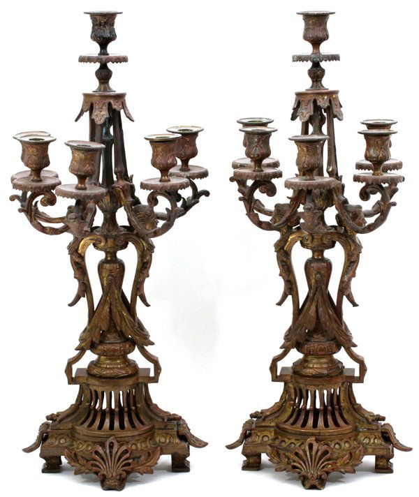 FRENCH BRONZE SIX-LIGHT CANDELABRA LATE 19TH C. (1 of 2)