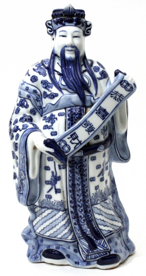 CHINESE BLUE & WHITE PORCELAIN STANDING SCHOLAR (1 of 3)