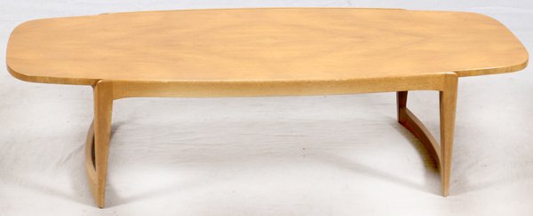 WEIMAN COFFEE TABLE MID 20TH CENTURY: WEIMAN COFFEE TABLE, MID 20TH CENTURY, H 14", W 56", D 23":Marked at the underside with maker's mark and numbered 947-1342. Measures approximately H.14 1/2" x 56" x 23 1/2".