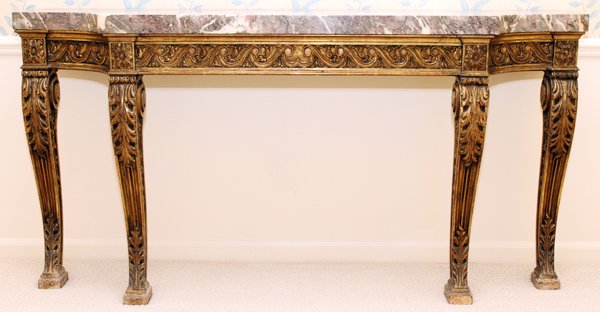 FRENCH CARVED & GILT CONSOLE TABLE MARBLE TOP C. 1930 (1 of 4)