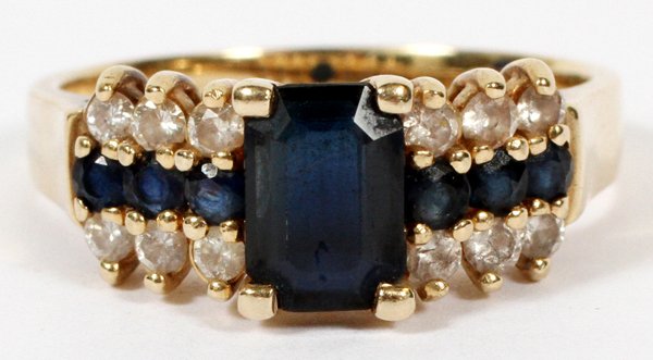 14K YELLOW GOLD RING W/ SAPPHIRE AND DIAMONDS (1 of 2)