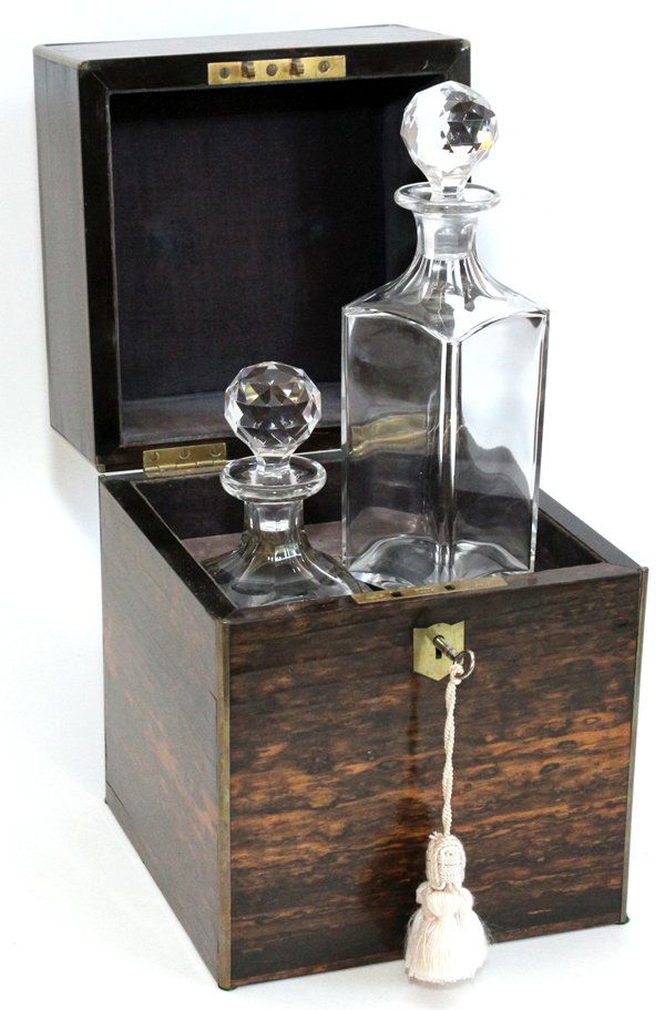 ENGLISH TANTALUS SET C. 1860 CARMANDLE WOOD CASE (1 of 5)