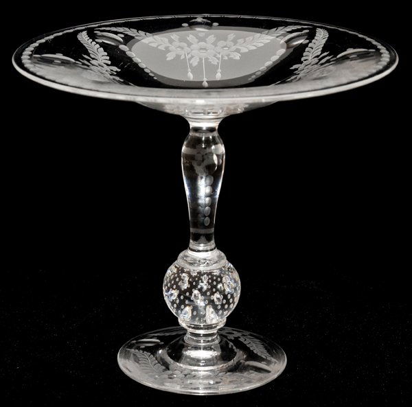 AMERICAN ETCHED GLASS COMPOTE C. 1920 (1 of 2)