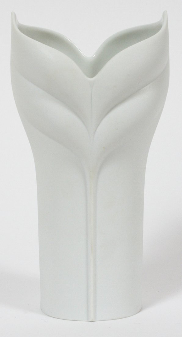 ROSENTHAL STUDIO PORCELAIN VASE: ROSENTHAL STUDIO PORCELAIN VASE, H 7":A bisque vase in floral form, marked at the underside and incuse numbered 3588/78 and 100 in green.