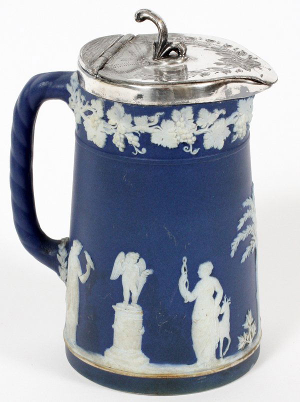 WEDGWOOD BLUE JASPERWARE SYRUP PITCHER 19TH C. (1 of 2)