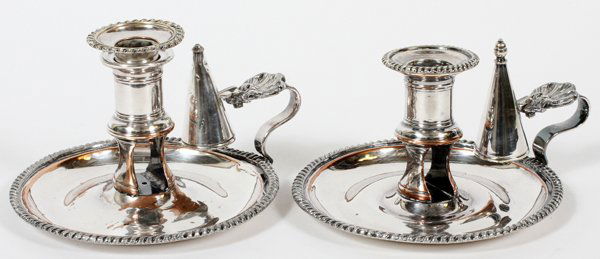 ENGLISH ELECTROPLATE SILVER CHAMBERSTICKS 19TH C. (1 of 1)