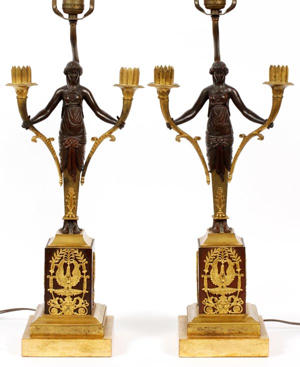 GILT BRONZE FRENCH EMPIRE FIGURAL CANDELABRA (1 of 4)