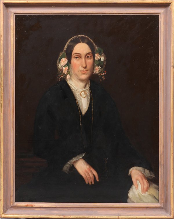 OIL ON CANVAS PORTRAIT OF SEATED WOMAN 19TH C. (1 of 3)
