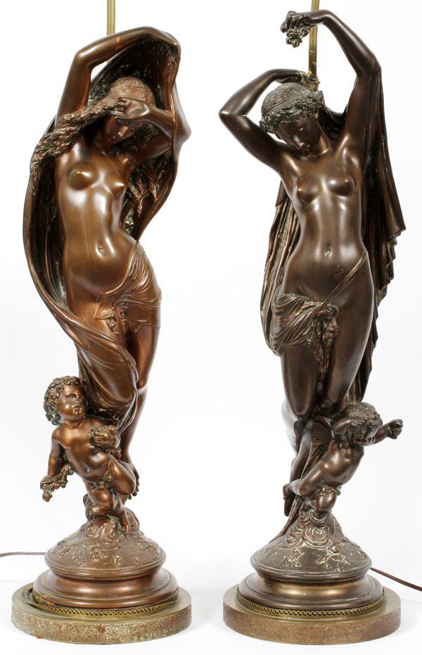 AFTER PRADIER SPELTER SCULPTURES CONVERTED TO LAMPS (1 of 5)