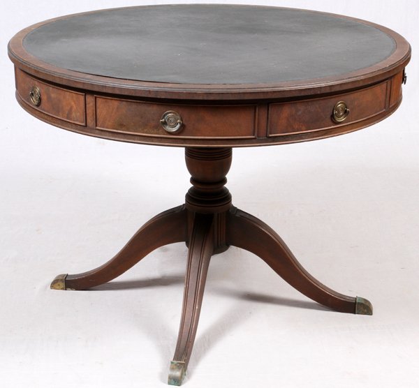 GEORGIAN STYLE CIRCULAR LEATHER TOP DRUM TABLE (1 of 2)