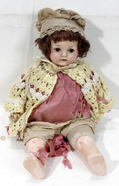 EFFANBEE, COMPOSITION & CLOTH DOLLS, C.1930: EFFANBEE, AMERICAN COMPOSITION & CLOTH DOLLS, C. 1930, TWO, L 19 3/4" & 16":Including 1 girl with composition head with molded features and sleep eyes, composition limbs, L.19 3/4", and 1 "Lovums" boy