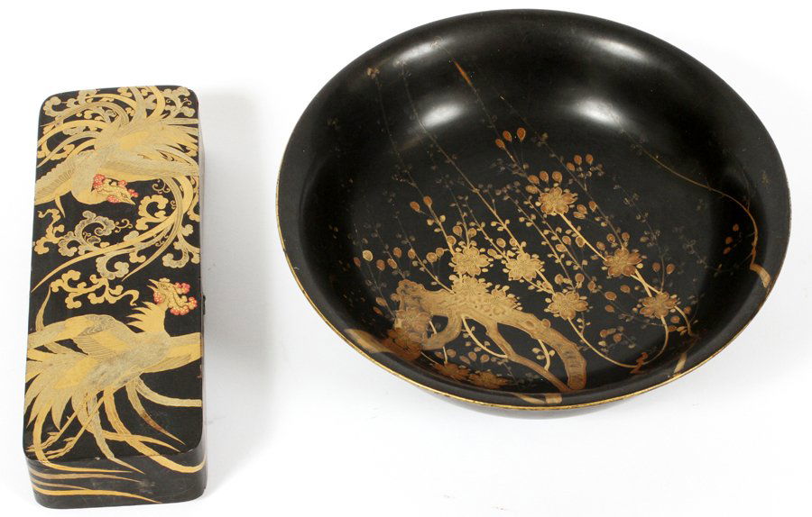 JAPANESE LACQUER BOX AND BOWL 2 PIECES: JAPANESE LACQUER BOX AND BOWL, 2 PIECES: From the Estate of Daniel Clancy, Voltaire Place, Grosse Pointe Farms