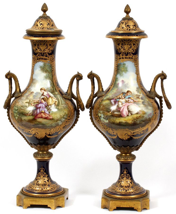 SEVRES FRENCH PORCELAIN VASES 19TH.C. PAIR (1 of 7)