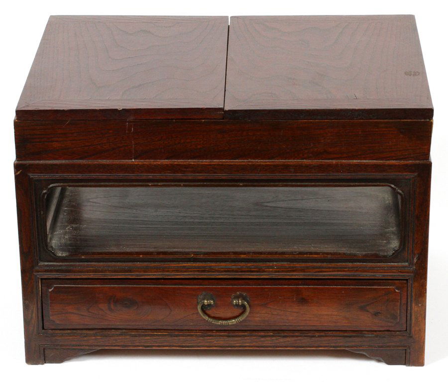 ASIAN CARVED WOOD TABLE: ASIAN CARVED WOOD TABLE H 11" W 15.5" D 11": From the Estate of Daniel Clancy, Voltaire Place, Grosse Pointe Farms.