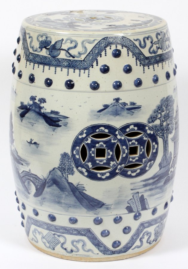 CHINESE PAINTED PORCELAIN GARDEN SEAT: CHINESE PAINTED PORCELAIN GARDEN SEAT, H 18 1/2", DIA 13":Barrel form, with painted overall decoration. Measures H.18 1/2", Dia.13". No apparent markings. From the Estate of Daniel Clancy, Voltaire Pl