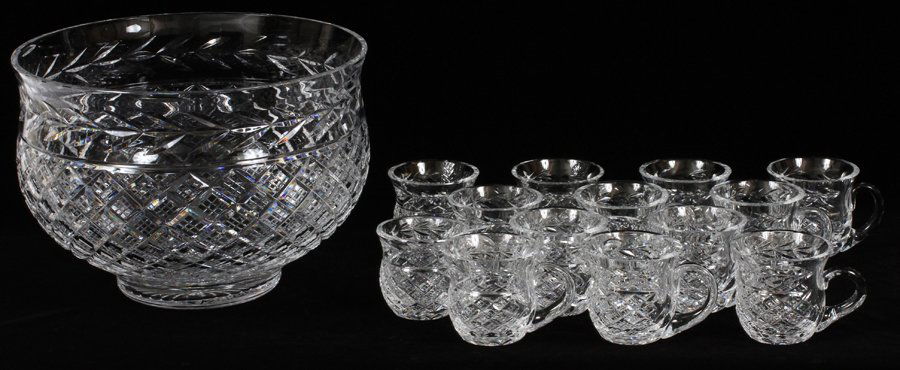 WATERFORD CRYSTAL PUNCH BOWL & 13 CUPS (1 of 2)